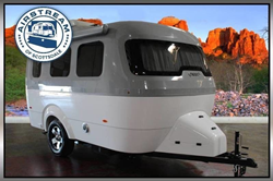 Exterior view of a gray and white 2020 Airstream Nest at Airstream of Scottsdale